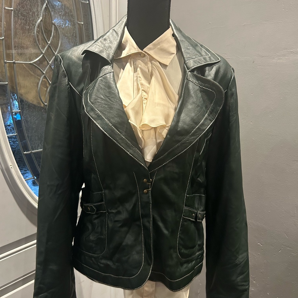 CoffeeShop Dark Green Leather Blazer